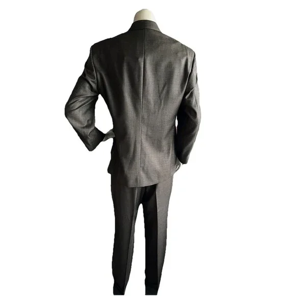 Stafford Suit Men 40S Blazer Jacket Brown Sharkskin Pants 34x30 2pc 100% Wool